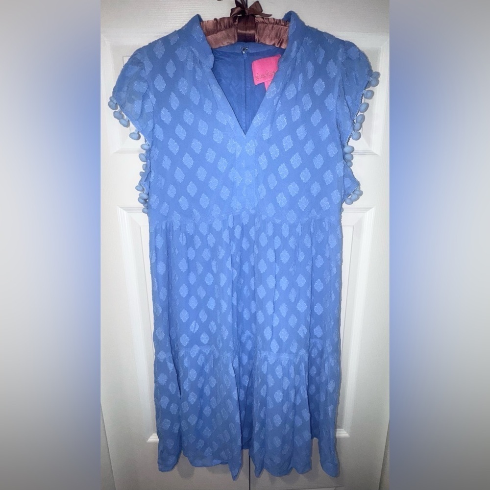Lilly Pulitzer Arleah Pom Pom Dress – Blue Thistle Daiquiri Ditsy Size 2 EUC - Picture 2 of 10